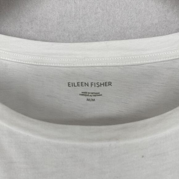 EILEEN FISHER Top M Slub Organic Cotton Jersey Crewneck Short Sleeve Basic White - Picture 5 of 13